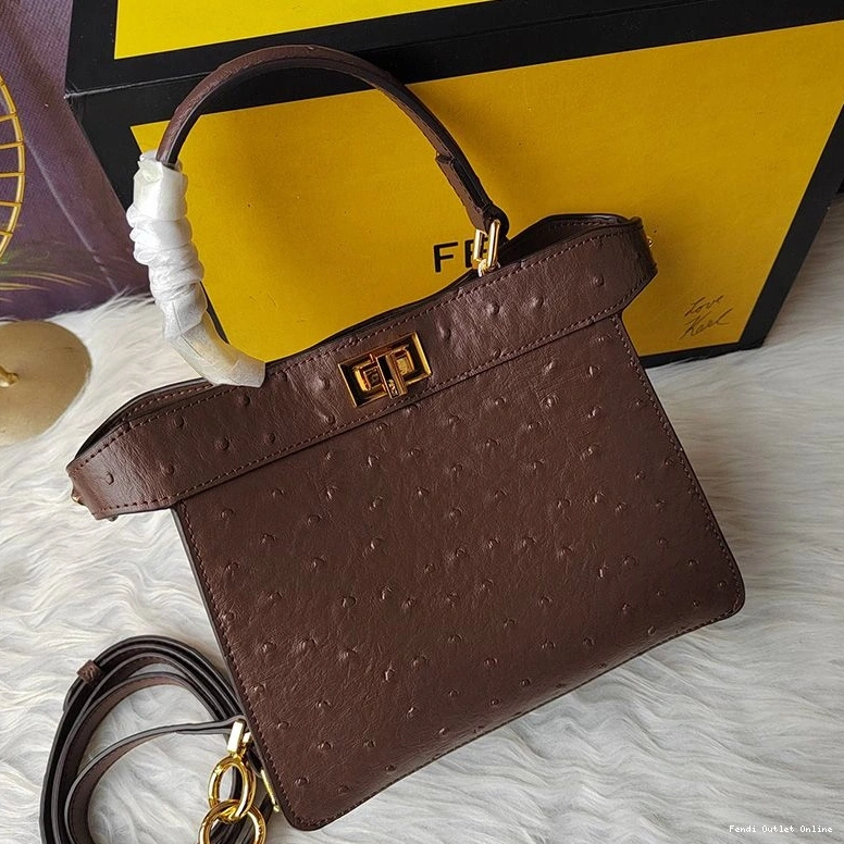 Affordable Coffee Leather Fendi Ostrich ISeeU Petite Peekaboo Bag In 0808